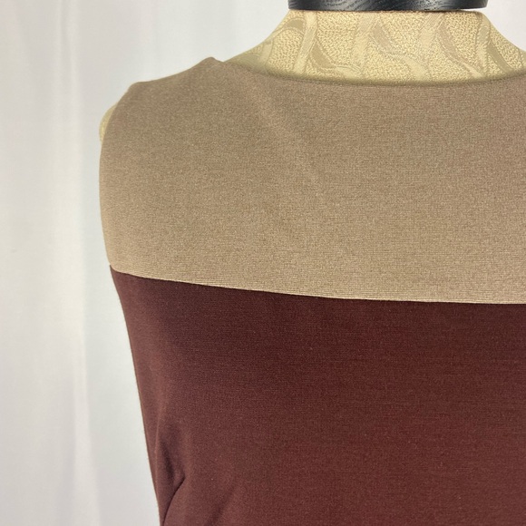 AKRIS Size 6 Colorblock Knee Length Sleeveless Dress - Brown, Red, and Tan - Picture 3 of 5